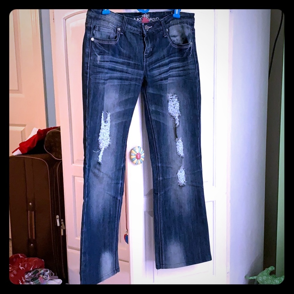 Cutout Stained Bootcut Jeans